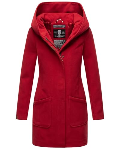 MARIKOO Damen Mantel Trenchcoat Wintermantel Übergangs Jacke Parka Lang B819 [B819-Maik-Dark-Red-Gr.XL] von MARIKOO