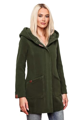 MARIKOO Damen Mantel Trenchcoat Wintermantel Übergangs Jacke Parka Lang B819 [B819-Maik-Forest-Green-Gr.S] von MARIKOO