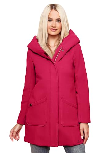 MARIKOO Damen Mantel Trenchcoat Wintermantel Übergangs Jacke Parka Lang B819 [B819-Maik-Fuchsia-Gr.S] von MARIKOO