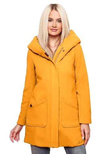 MARIKOO Damen Mantel Trenchcoat Wintermantel Übergangs Jacke Parka Lang B819 [B819-Maik-Gelb-Gr.XS] von MARIKOO