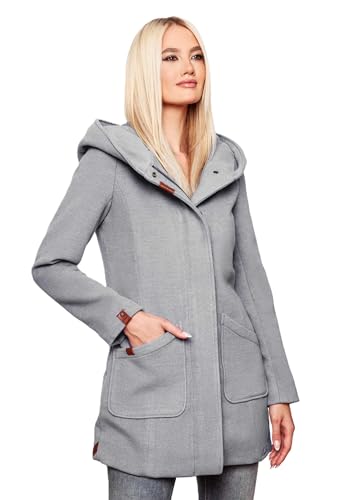 MARIKOO Damen Mantel Trenchcoat Wintermantel Übergangs Jacke Parka Lang B819 [B819-Maik-Hellgrau-Gr.4XL] von MARIKOO