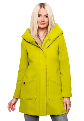 MARIKOO Damen Mantel Trenchcoat Wintermantel Übergangs Jacke Parka Lang B819 [B819-Maik-Lime-Green-Gr.S] von MARIKOO