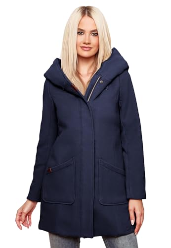 MARIKOO Damen Mantel Trenchcoat Wintermantel Übergangs Jacke Parka Lang B819 [B819-Maik-Navy-Gr.M] von MARIKOO