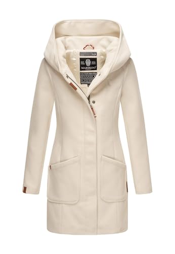 MARIKOO Damen Mantel Trenchcoat Wintermantel Übergangs Jacke Parka Lang B819 [B819-Maik-Offwhite-Gr.L] von MARIKOO
