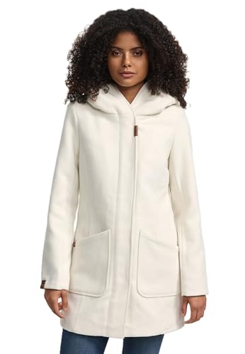 MARIKOO Damen Mantel Trenchcoat Wintermantel Übergangs Jacke Parka Lang B819 [B819-Maik-Offwhite-Gr.XL] von MARIKOO