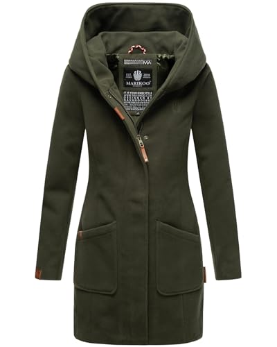 MARIKOO Damen Mantel Trenchcoat Wintermantel Übergangs Jacke Parka Lang B819 [B819-Maik-Olive-Gr.XXL] von MARIKOO