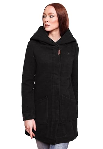 MARIKOO Damen Mantel Trenchcoat Wintermantel Übergangs Jacke Parka Lang B819 [B819-Maik-Schwarz-Gr.4XL] von MARIKOO