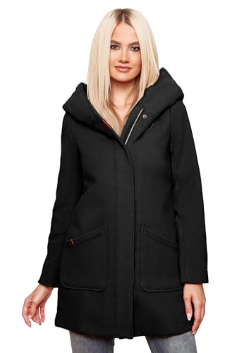 MARIKOO Damen Mantel Trenchcoat Wintermantel Übergangs Jacke Parka Lang B819 [B819-Maik-Schwarz-Gr.M] von MARIKOO