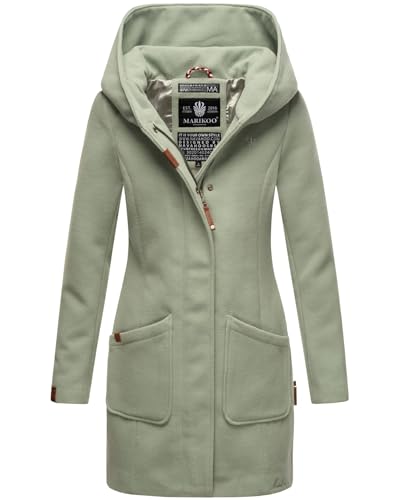 MARIKOO Damen Mantel Trenchcoat Wintermantel Übergangs Jacke Parka Lang B819 [B819-Maik-Smoky-Mint-Gr.S] von MARIKOO