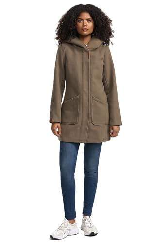 MARIKOO Damen Mantel Trenchcoat Wintermantel Übergangs Jacke Parka Lang B819 [B819-Maik-Stone-Brown-Gr.L] von MARIKOO