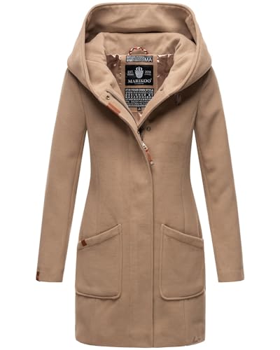 MARIKOO Damen Mantel Trenchcoat Wintermantel Übergangs Jacke Parka Lang B819 [B819-Maik-Taupe-Grey-Gr.XL] von MARIKOO