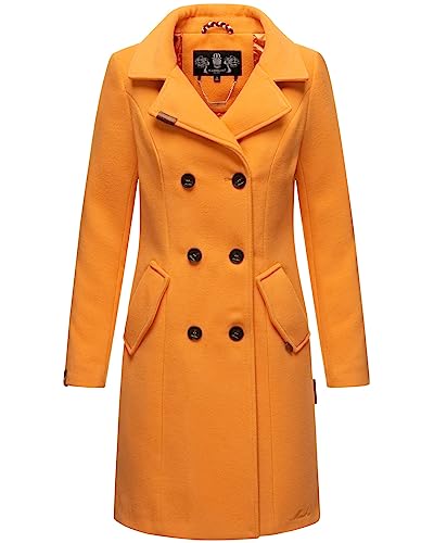 MARIKOO Damen Mantel Trenchcoat Wintermantel Übergangs Jacke Parka Lang B820 [B820-Nanak-Apricot-Sorbet-Gr.L] von MARIKOO