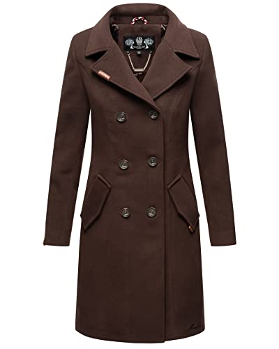 MARIKOO Damen Mantel Trenchcoat Wintermantel Übergangs Jacke Parka Lang B820 [B820-Nanak-Dark-Choco-Gr.XS] von MARIKOO