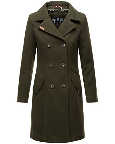 MARIKOO Damen Mantel Trenchcoat Wintermantel Übergangs Jacke Parka Lang B820 [B820-Nanak-Dunkelgrün-Gr.XL] von MARIKOO