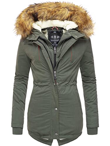 MARIKOO Damen Mantel Wintermantel Winterparka mit Kapuze Akira Grün Gr. L von MARIKOO