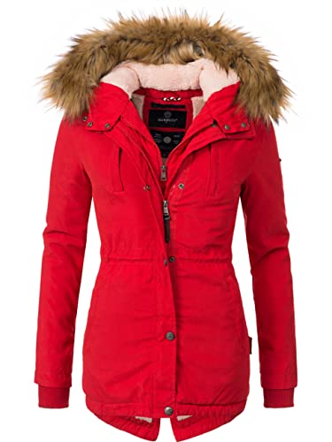 MARIKOO Damen Mantel Wintermantel Winterparka mit Kapuze Akira Rot Gr. XS von MARIKOO