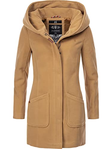 MARIKOO Damen Mantel in Wollmantel-Optik Warmer Trenchcoat mit Kapuze Maikoo Braun Gr. L von MARIKOO