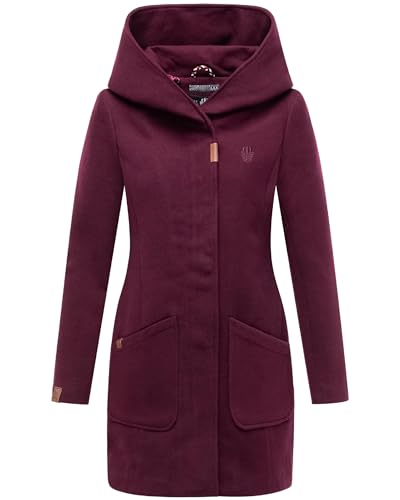 MARIKOO Damen Mantel in Wollmantel-Optik Warmer Trenchcoat mit Kapuze Maikoo Wine Gr. M von MARIKOO