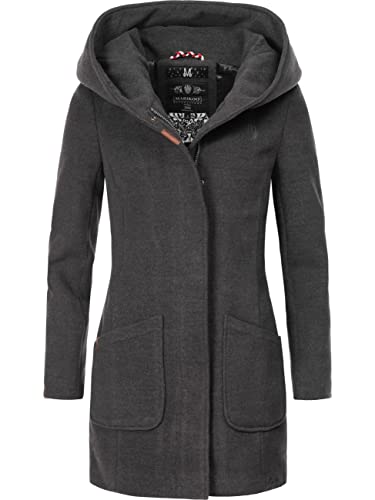 MARIKOO Damen Mantel in Wolloptik Warmer Trenchcoat mit Kapuze Maikoo Anthrazit Gr. M von MARIKOO
