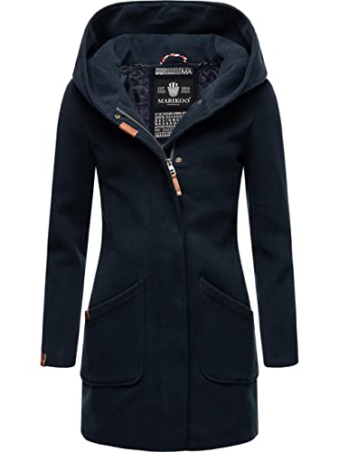 MARIKOO Damen Mantel in Wollmantel-Optik Warmer Trenchcoat mit Kapuze Maikoo Dark Navy Gr. XL von MARIKOO