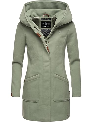 MARIKOO Damen Mantel in Wollmantel-Optik Warmer Trenchcoat mit Kapuze Maikoo Smoky Mint Gr. S von MARIKOO