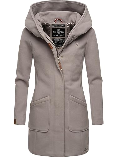 MARIKOO Damen Mantel in Wolloptik Warmer Trenchcoat mit Kapuze Maikoo Zinc Grey Gr. XL von MARIKOO