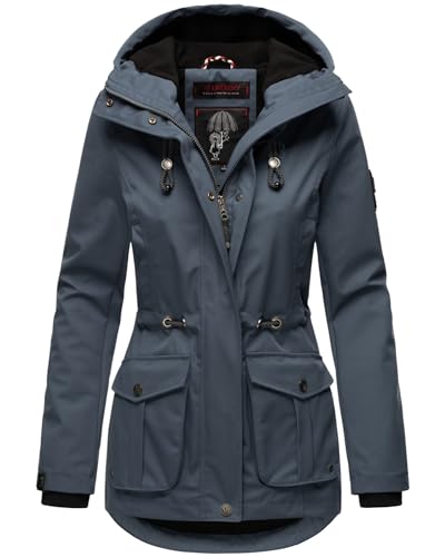 MARIKOO Damen Parka Jacke mit Kapuze Wind- und wasserabweisend leicht gefüttert B931 [B931-Babet-Pri-Blau-Gr.M] von MARIKOO