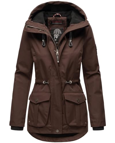 MARIKOO Damen Parka Jacke mit Kapuze Wind- und wasserabweisend leicht gefüttert B931 [B931-Babet-Pri-D-Choco-Gr.L] von MARIKOO