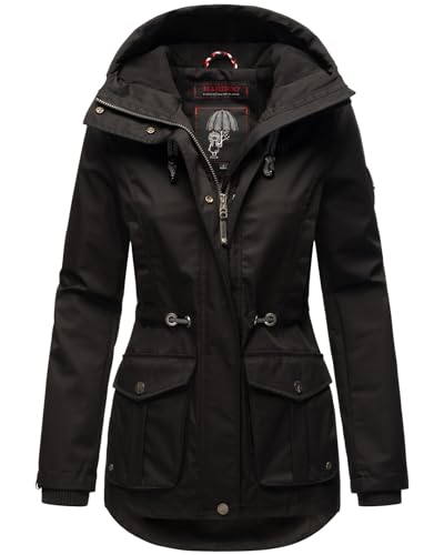 MARIKOO Damen Parka Jacke mit Kapuze Wind- und wasserabweisend leicht gefüttert B931 [B931-Babet-Pri-Schwarz-Gr.XS] von MARIKOO