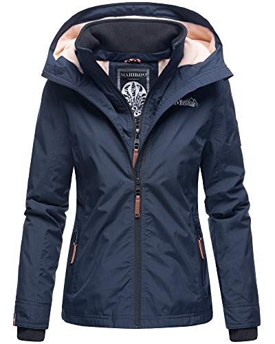 MARIKOO Damen Regen Jacke Outdoor Regenjacke Winterjacke Fleece Gefüttert Kapuze XS - XXL ERDBEERE (XXL, Navy) von MARIKOO