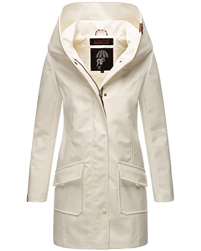 MARIKOO Damen Regen Jacke Softshell Jacke Windbreaker Herbst Jacke Übergangsjacke Winterjacke Parka Regen Mantel Kapuze Mayleen Softshelljacke, Farbe:offwhite, Größe:XS 34 von MARIKOO