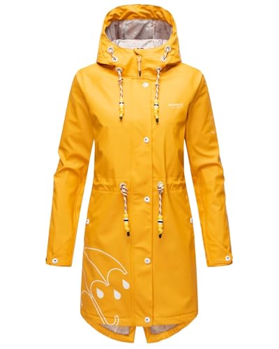MARIKOO Damen Regenjacke mit Kapuze leicht gefüttert Regenmantel Wasserdicht B924 [B924-Dance-A-Yellow-Gr.XXL] von MARIKOO