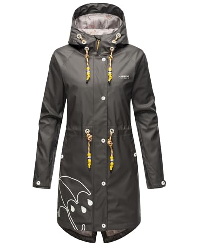 MARIKOO Damen Regenjacke mit Kapuze leicht gefüttert Regenmantel Wasserdicht B924 [B924-Dance-Anthrazit-Gr.L] von MARIKOO