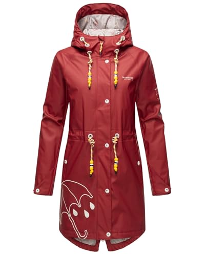 MARIKOO Damen Regenjacke mit Kapuze leicht gefüttert Regenmantel Wasserdicht B924 [B924-Dance-Blood-Red-Gr.M] von MARIKOO