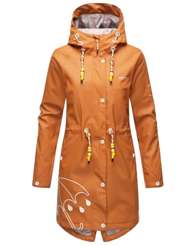 MARIKOO Damen Regenjacke mit Kapuze leicht gefüttert Regenmantel Wasserdicht B924 [B924-Dance-Cinnamon-Gr.L] von MARIKOO