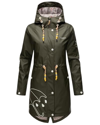 MARIKOO Damen Regenjacke mit Kapuze leicht gefüttert Regenmantel Wasserdicht B924 [B924-Dance-Dark-Olive-Gr.L] von MARIKOO