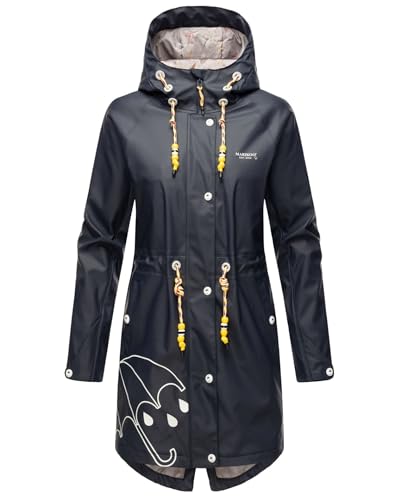 MARIKOO Damen Regenjacke mit Kapuze leicht gefüttert Regenmantel Wasserdicht B924 [B924-Dance-Navy-Gr.L] von MARIKOO