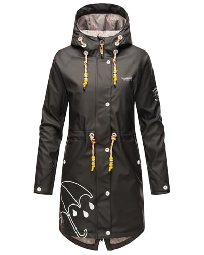 MARIKOO Damen Regenjacke mit Kapuze leicht gefüttert Regenmantel Wasserdicht B924 [B924-Dance-Schwarz-Gr.XS] von MARIKOO