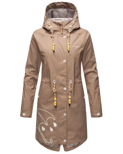 MARIKOO Damen Regenjacke mit Kapuze leicht gefüttert Regenmantel Wasserdicht B924 [B924-Dance-Taupe-Gr.M] von MARIKOO