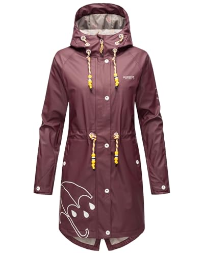 MARIKOO Damen Regenjacke mit Kapuze leicht gefüttert Regenmantel Wasserdicht B924 [B924-Dance-Weinrot-Gr.L] von MARIKOO