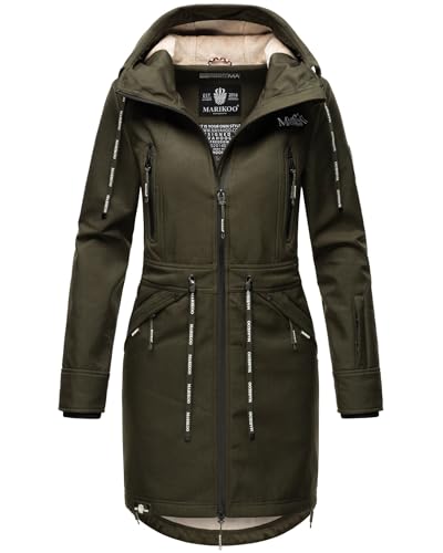 MARIKOO Damen Softshell Jacke Outdoor Funktionsjacke wasserabweisend mit warmen Teddyfleece B886 [B886 - Olive Größe M - Gr. 38] von MARIKOO