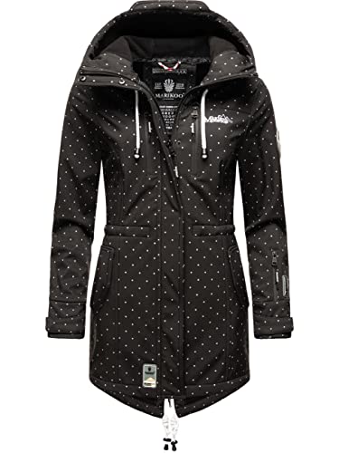 MARIKOO Damen Übergangsjacke Softshellmantel wasserdicht mit Kapuze Zimtzicke Black Dots Gr. S von MARIKOO