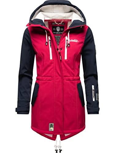 MARIKOO Damen Übergangsjacke Softshellmantel wasserdicht atmungsaktiv mit Kapuze Zimtzicke Fuchsia - Navy Gr. XS von MARIKOO