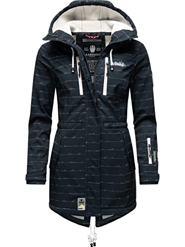 MARIKOO Damen Übergangsjacke Softshellmantel wasserdicht atmungsaktiv mit Kapuze Zimtzicke Navy Lines Gr. S von MARIKOO