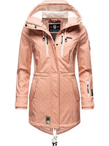 MARIKOO Damen Übergangsjacke Softshellmantel wasserdicht atmungsaktiv mit Kapuze Zimtzicke Rose Dots Gr. XXL von MARIKOO