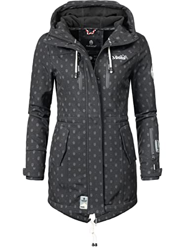 MARIKOO Damen Übergangsjacke Softshellmantel wasserdicht atmungsaktiv mit Kapuze Zimtzicke Schwarz Dots Gr. XS von MARIKOO