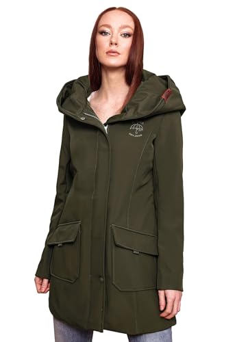 MARIKOO Damen Softshell Jacke Winterjacke wasserabweisend Outdoor lang B856 [B856-Maylee-Olive-Gr.S] von MARIKOO