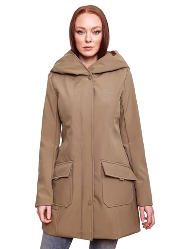 MARIKOO Damen Softshell Jacke Winterjacke wasserabweisend Outdoor lang B856 [B856-Maylee-Taupe-Gr.L] von MARIKOO