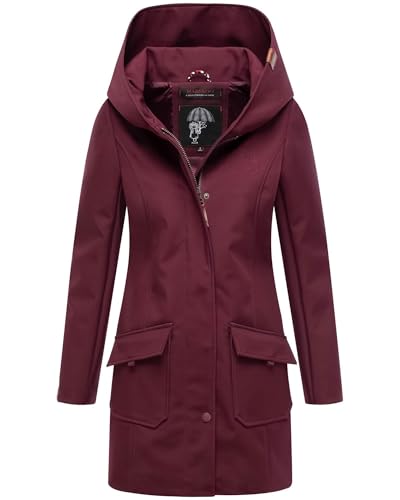 MARIKOO Damen Softshell Jacke Winterjacke wasserabweisend Outdoor lang B856 [B856-Maylee-Wine-Gr.4XL] von MARIKOO