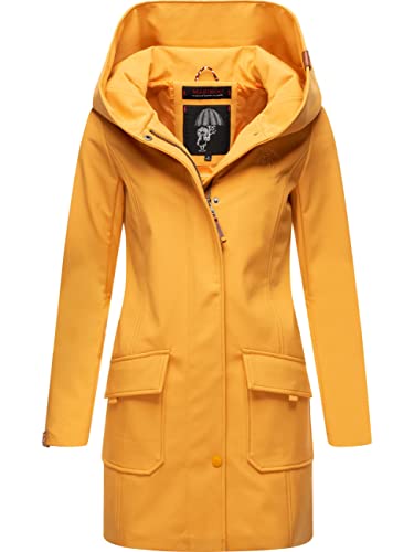 MARIKOO Damen Softshell Jacke lang Outdoor Mantel Parka wasserdicht mit Kapuze Mayleen Amber Yellow Gr. 3XL von MARIKOO